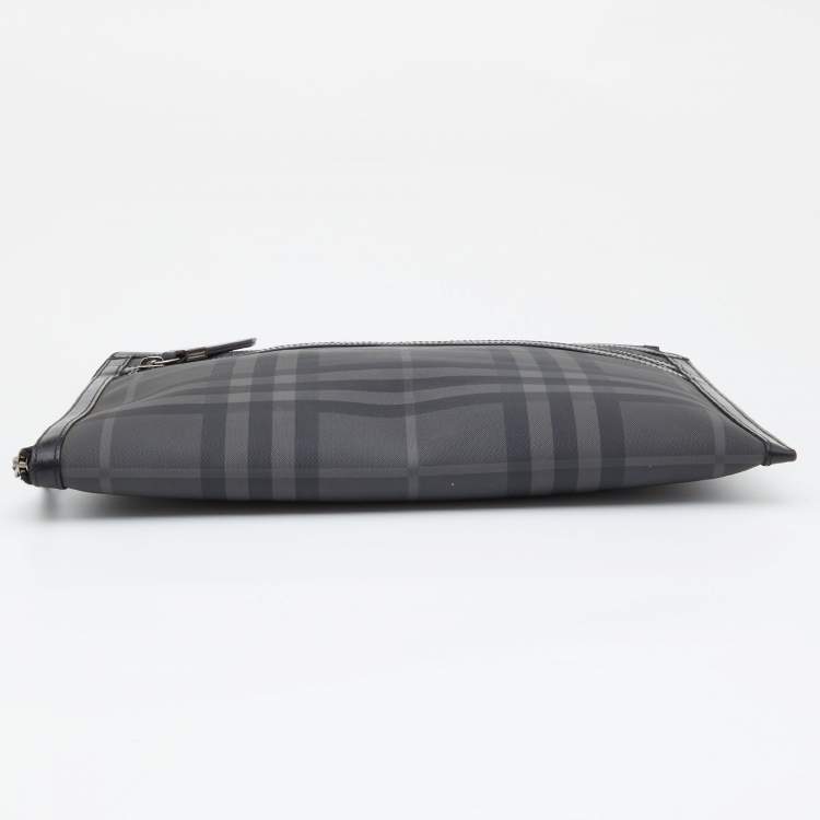 Pre Owned Burberry Grey/Black  London Check Coated Canvas and Leather Documents Portfolio Case