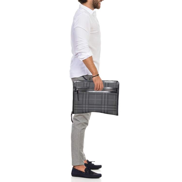Pre Owned Burberry Grey/Black  London Check Coated Canvas and Leather Documents Portfolio Case