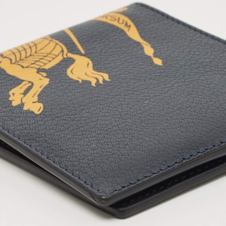 Pre Owned Burberry Navy Blue/Green Printed Leather Bifold Wallet
