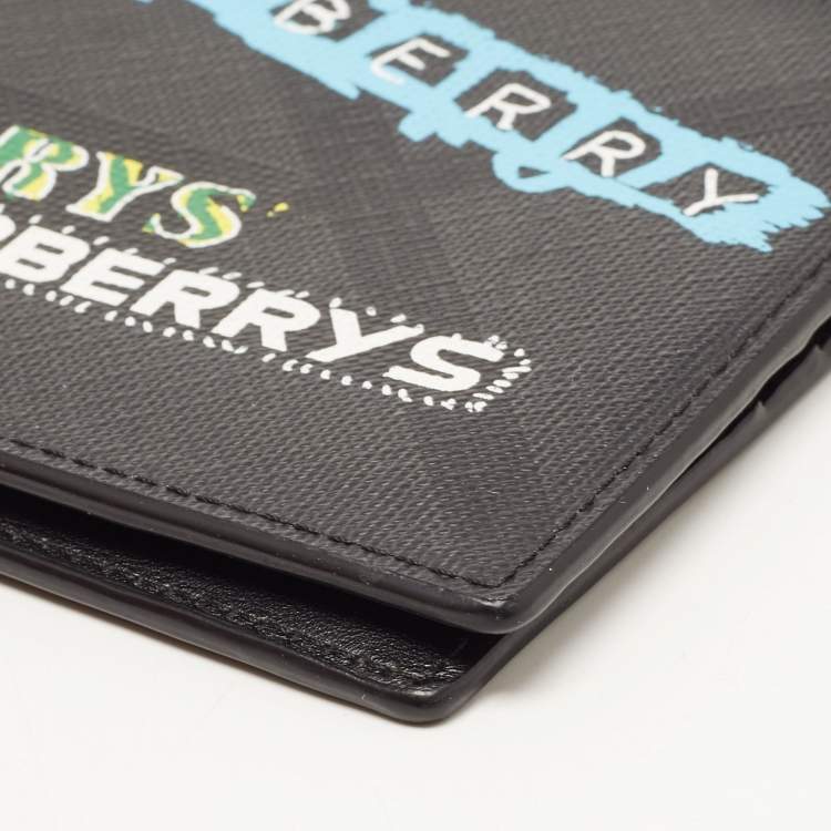 Pre Owned Burberry Charcoal Check Grafitti Print Coated Canvas Bifold Wallet