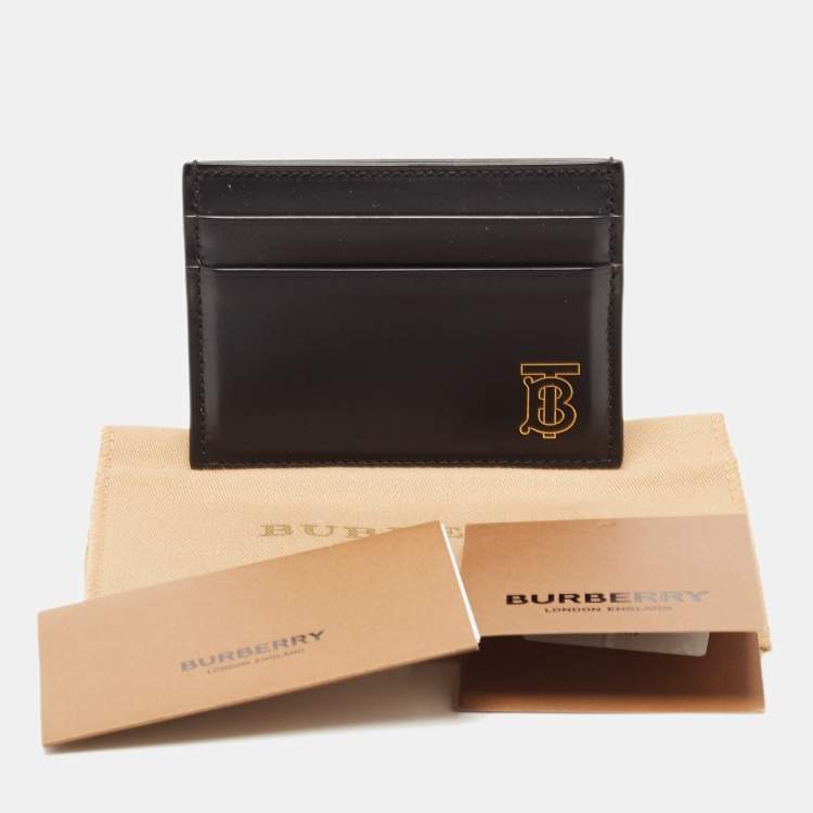 Pre Owned Burberry Black TB Logo Leather Card Holder