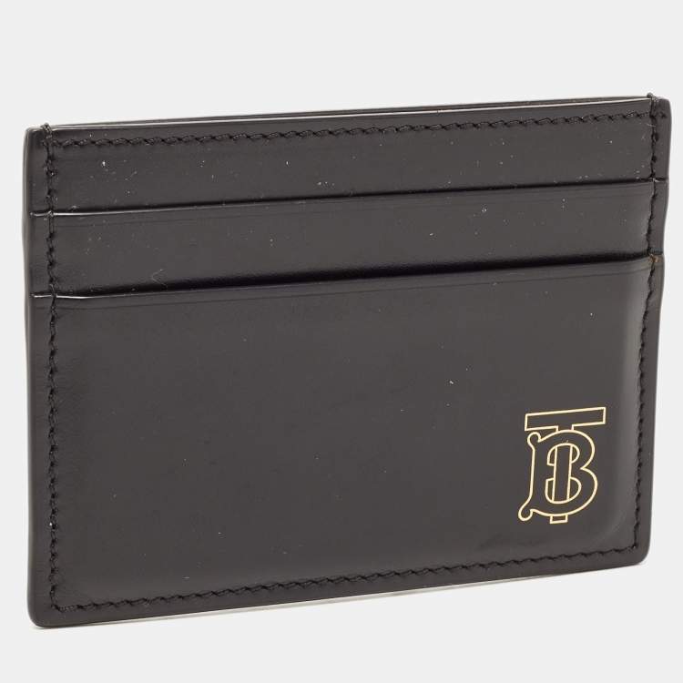 Pre Owned Burberry Black TB Logo Leather Card Holder
