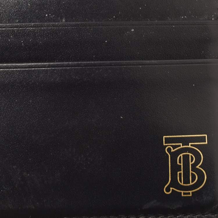 Pre Owned Burberry Black TB Logo Leather Card Holder