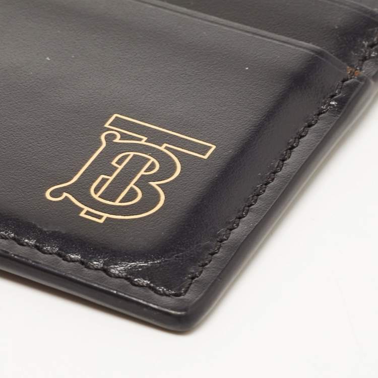 Pre Owned Burberry Black TB Logo Leather Card Holder