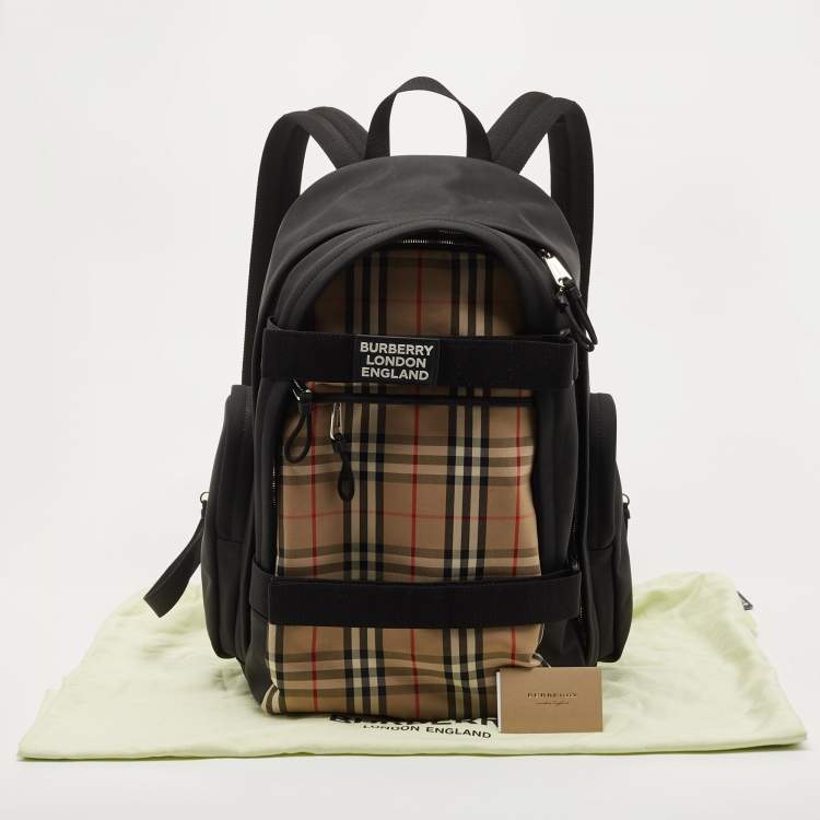 Pre Owned Burberry Black/Beige Vintage Check Canvas Large Nevis Backpack