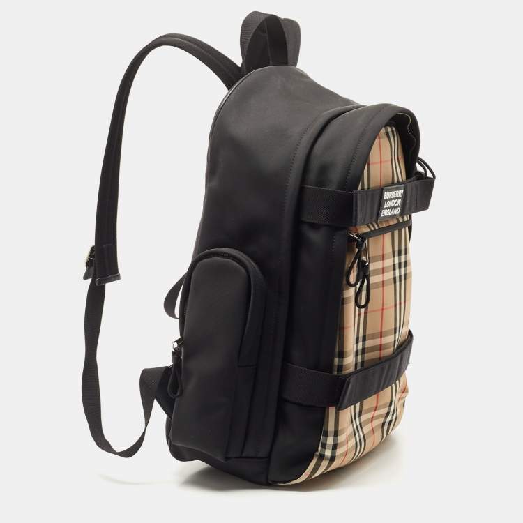 Pre Owned Burberry Black/Beige Vintage Check Canvas Large Nevis Backpack