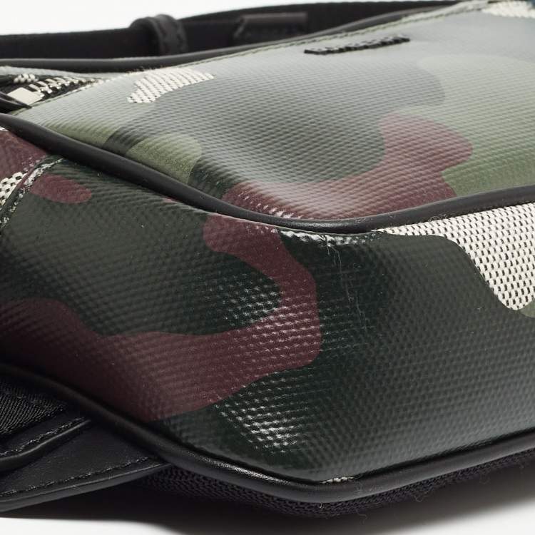 Pre Owned Burberry Green Camo Print Coated Canvas and Leather West Belt Bag