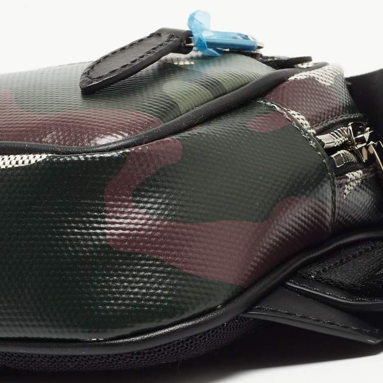 Pre Owned Burberry Green Camo Print Coated Canvas and Leather West Belt Bag