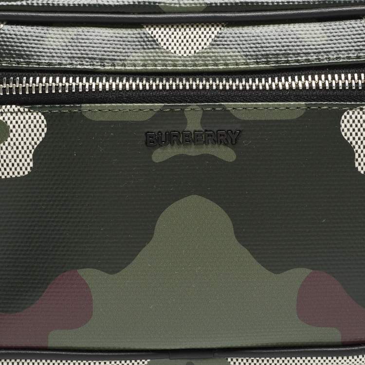 Pre Owned Burberry Green Camo Print Coated Canvas and Leather West Belt Bag