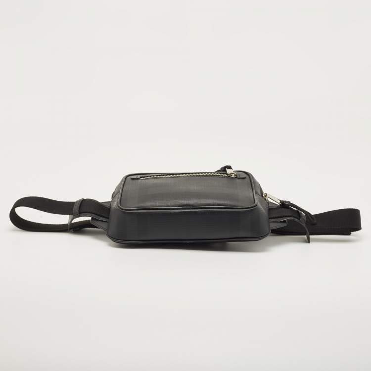 Pre Owned Burberry Black Check Coated Canvas Belt Bag