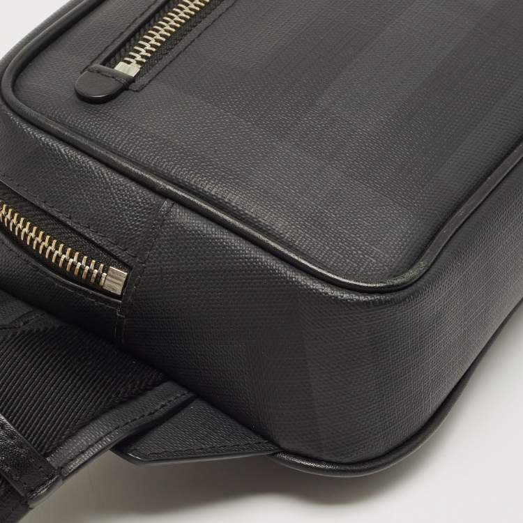 Pre Owned Burberry Black Check Coated Canvas Belt Bag