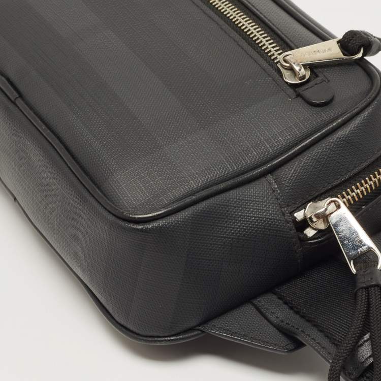 Pre Owned Burberry Black Check Coated Canvas Belt Bag