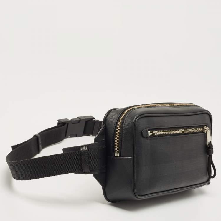 Pre Owned Burberry Black Check Coated Canvas Belt Bag