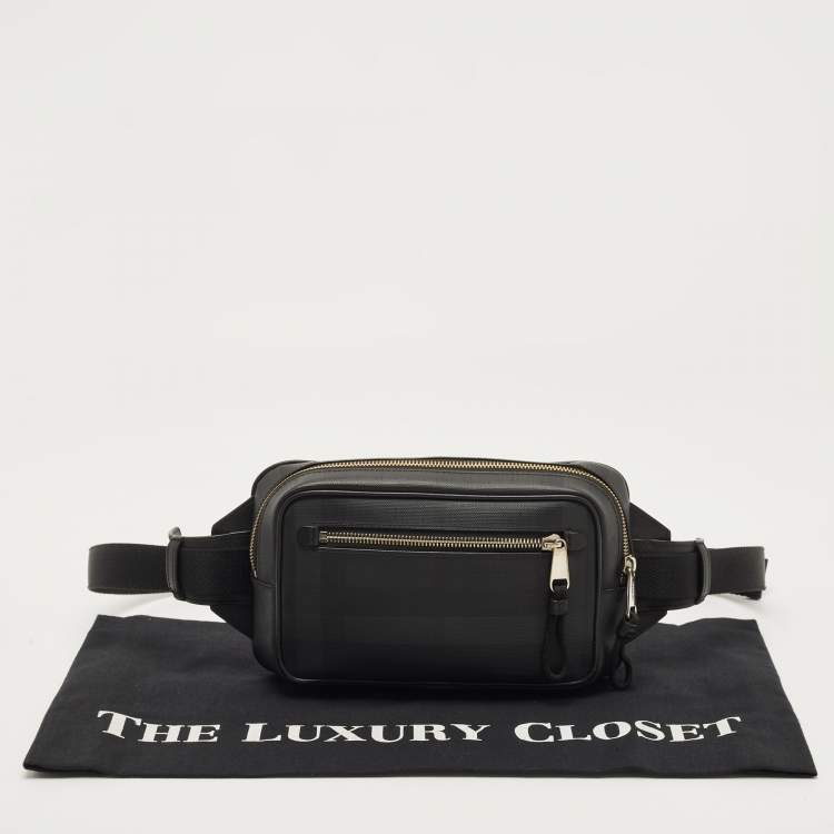 Pre Owned Burberry Black Check Coated Canvas Belt Bag
