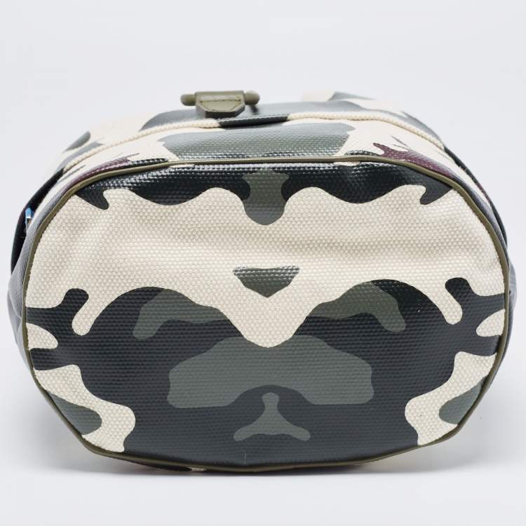 Pre Owned Burberry Green Camouflage Coated and Canvas Phoebe Drawstring Pouch