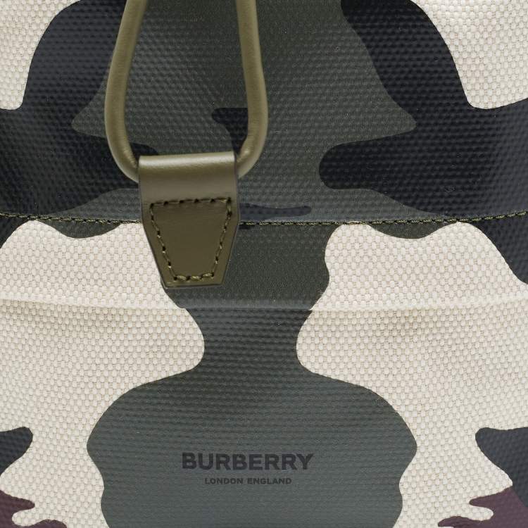 Pre Owned Burberry Green Camouflage Coated and Canvas Phoebe Drawstring Pouch