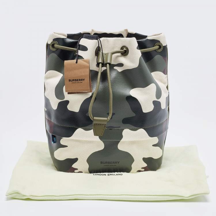 Pre Owned Burberry Green Camouflage Coated and Canvas Phoebe Drawstring Pouch