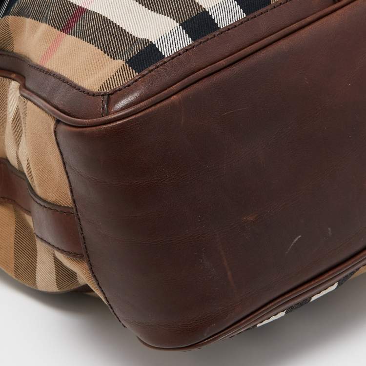 Pre Owned Burberry Brown/Beige Beige House Check Canvas and Leather Messenger Bag