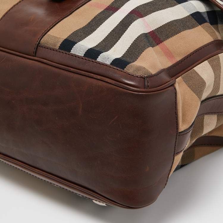 Pre Owned Burberry Brown/Beige Beige House Check Canvas and Leather Messenger Bag