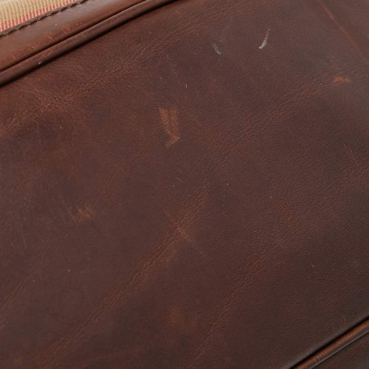 Pre Owned Burberry Brown/Beige Beige House Check Canvas and Leather Messenger Bag