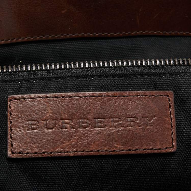 Pre Owned Burberry Brown/Beige Beige House Check Canvas and Leather Messenger Bag
