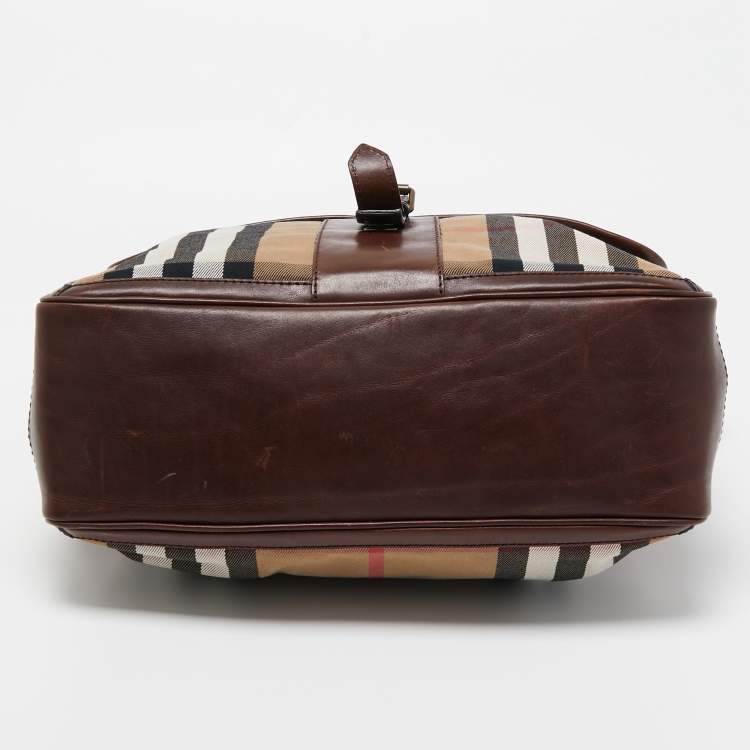 Pre Owned Burberry Brown/Beige Beige House Check Canvas and Leather Messenger Bag