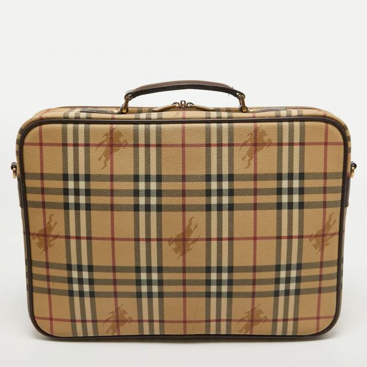 Pre Owned Burberry Beige Haymarket Coated Canvas Briefcase