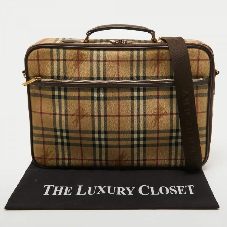 Pre Owned Burberry Beige Haymarket Coated Canvas Briefcase