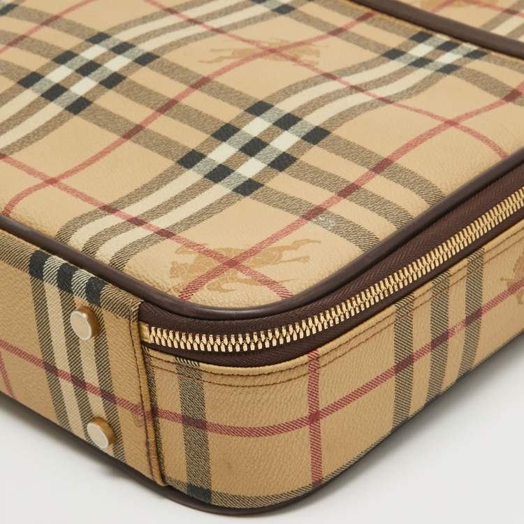 Pre Owned Burberry Beige Haymarket Coated Canvas Briefcase