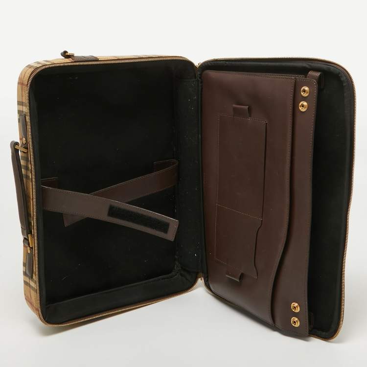 Pre Owned Burberry Beige Haymarket Coated Canvas Briefcase