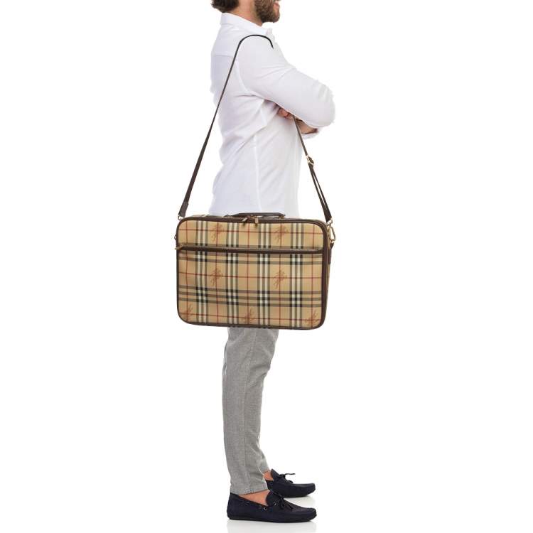 Pre Owned Burberry Beige Haymarket Coated Canvas Briefcase