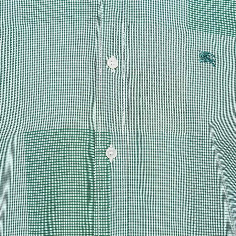 Pre Owned Burberry Green Gingham Logo Embroidered Cotton Buttoned Down Shirt L