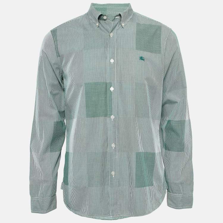 Pre Owned Burberry Green Gingham Logo Embroidered Cotton Buttoned Down Shirt L