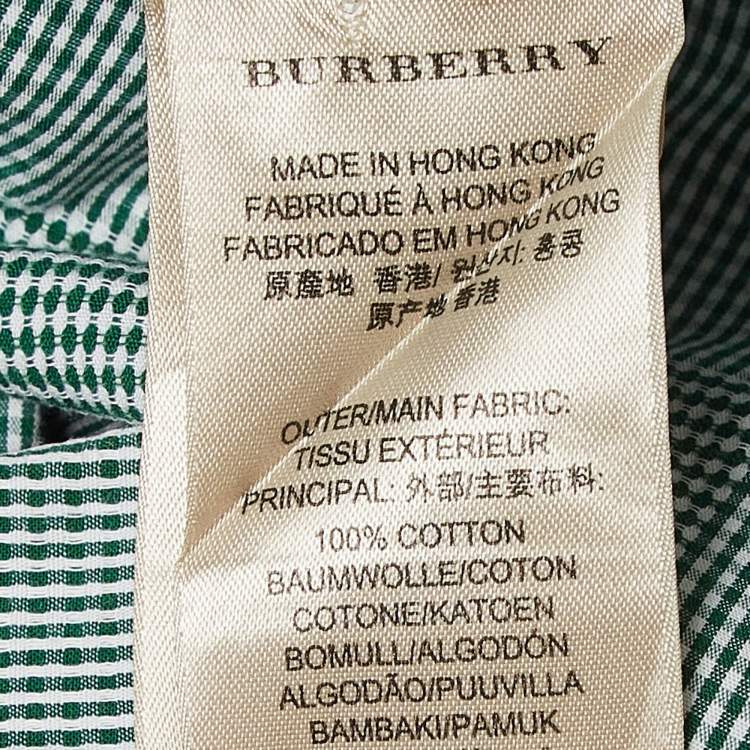 Pre Owned Burberry Green Gingham Logo Embroidered Cotton Buttoned Down Shirt L