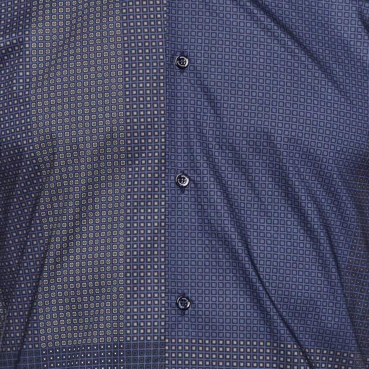 Pre Owned Burberry Navy Blue Printed Cotton Button Down Shirt S