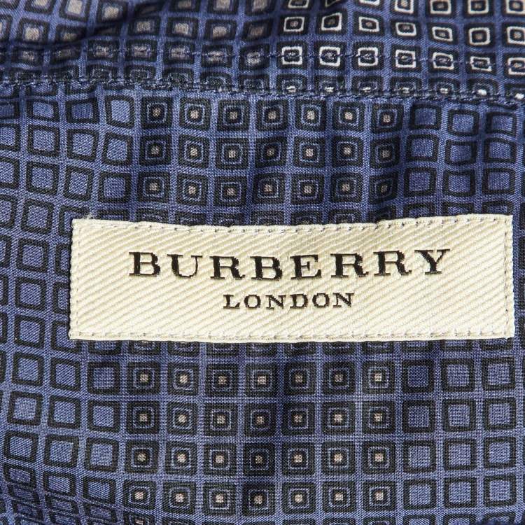 Pre Owned Burberry Navy Blue Printed Cotton Button Down Shirt S