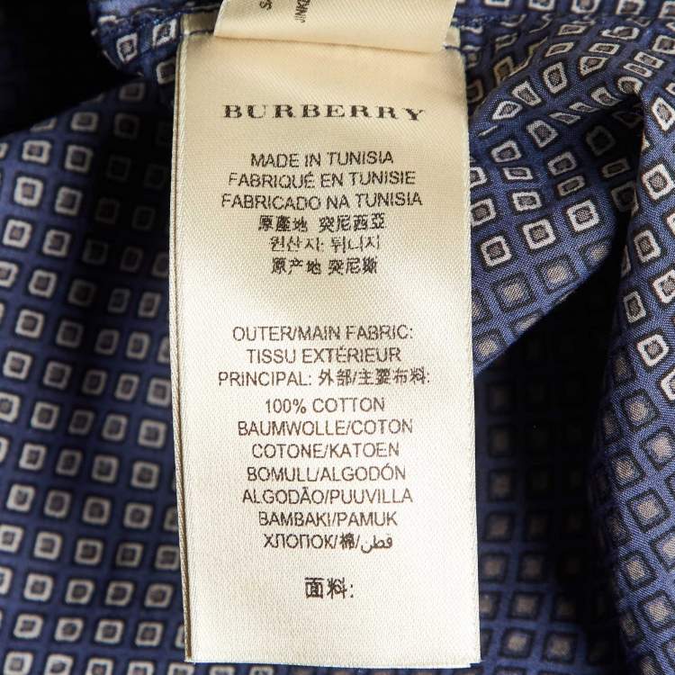 Pre Owned Burberry Navy Blue Printed Cotton Button Down Shirt S