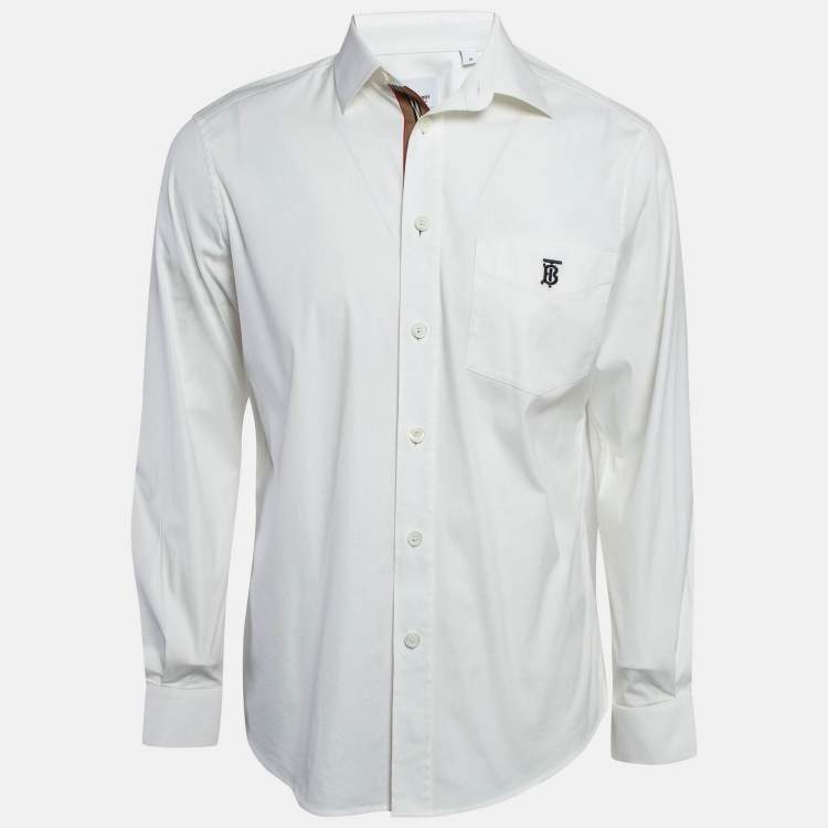 Pre Owned Burberry White Technical Cotton Button Front Shirt M