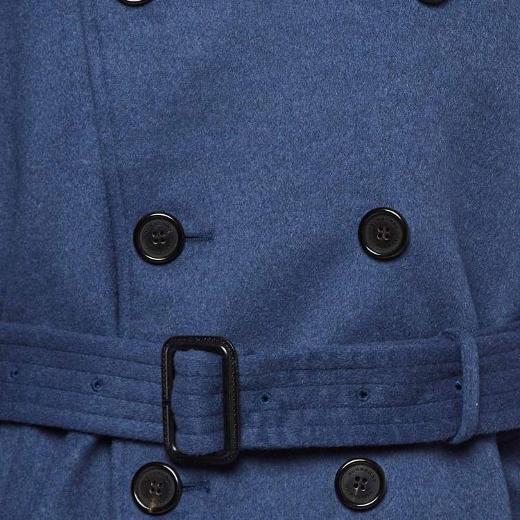 Pre Owned Burberry Blue Wool Double Breasted Trench Coat XL