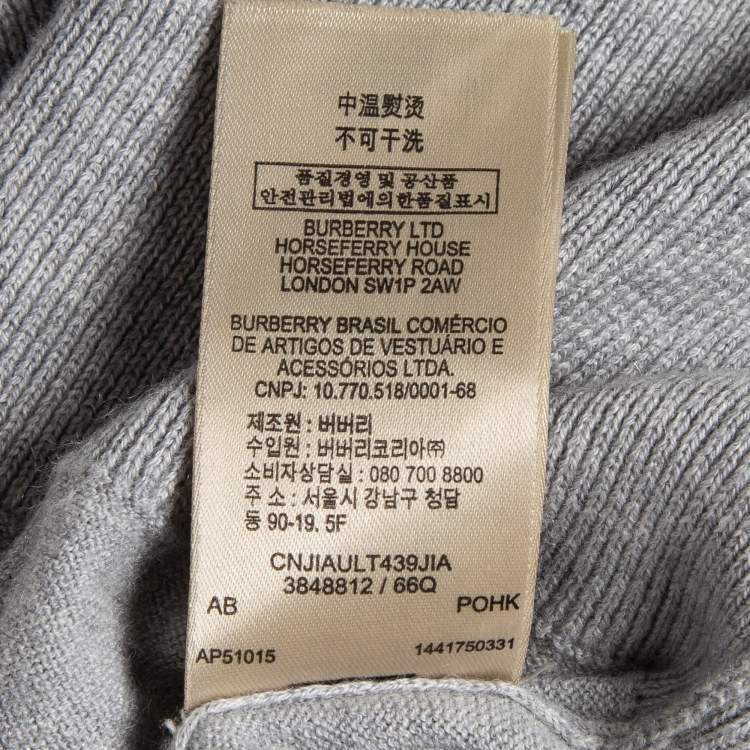 Pre Owned Burberry Brit Grey Cashmere & Cotton Knit Shoulder Patched Sweatshirt L