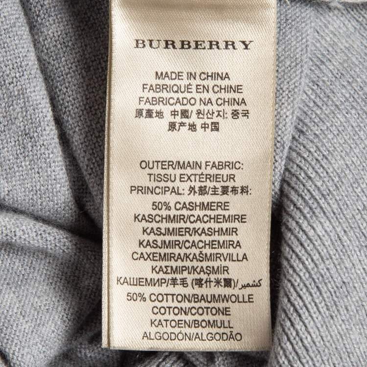 Pre Owned Burberry Brit Grey Cashmere & Cotton Knit Shoulder Patched Sweatshirt L