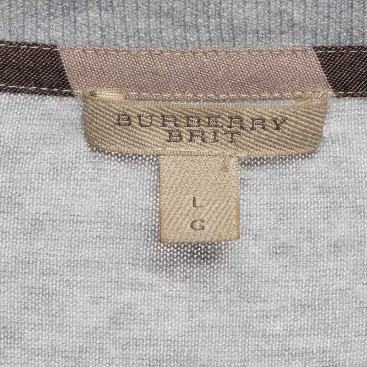 Pre Owned Burberry Brit Grey Cashmere & Cotton Knit Shoulder Patched Sweatshirt L
