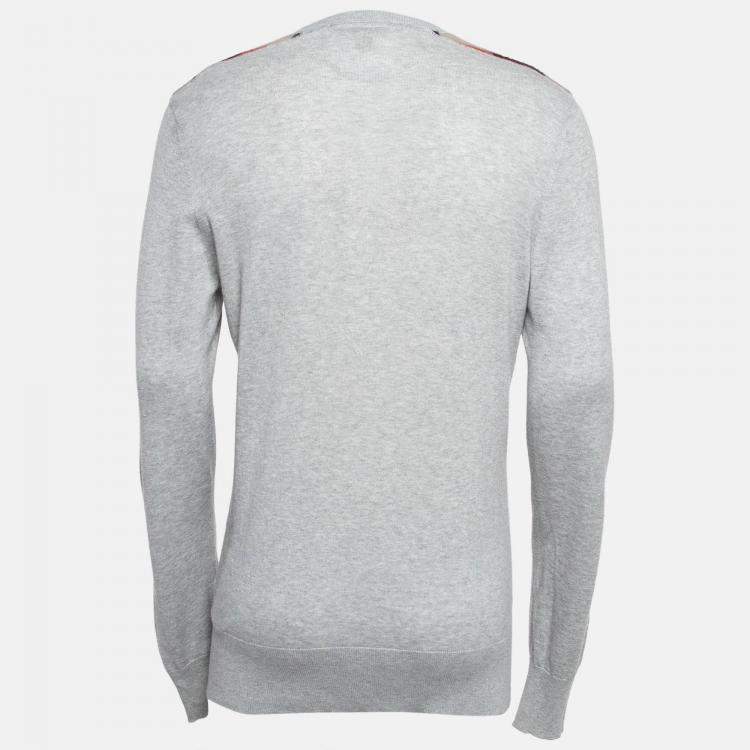Pre Owned Burberry Brit Grey Cashmere & Cotton Knit Shoulder Patched Sweatshirt L