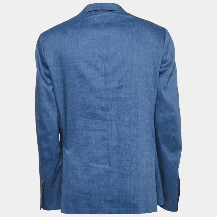 Pre Owned Burberry Blue Linen & Wool Tailored Blazer XL