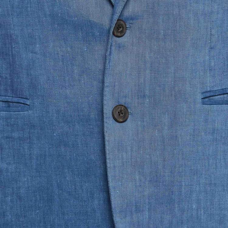 Pre Owned Burberry Blue Linen & Wool Tailored Blazer XL