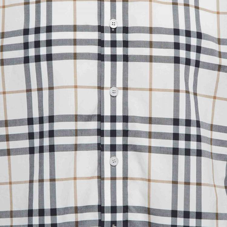 مملوكة مسبقًا Burberry White Caxton Checks Cotton Long Sleeve Shirt XXL