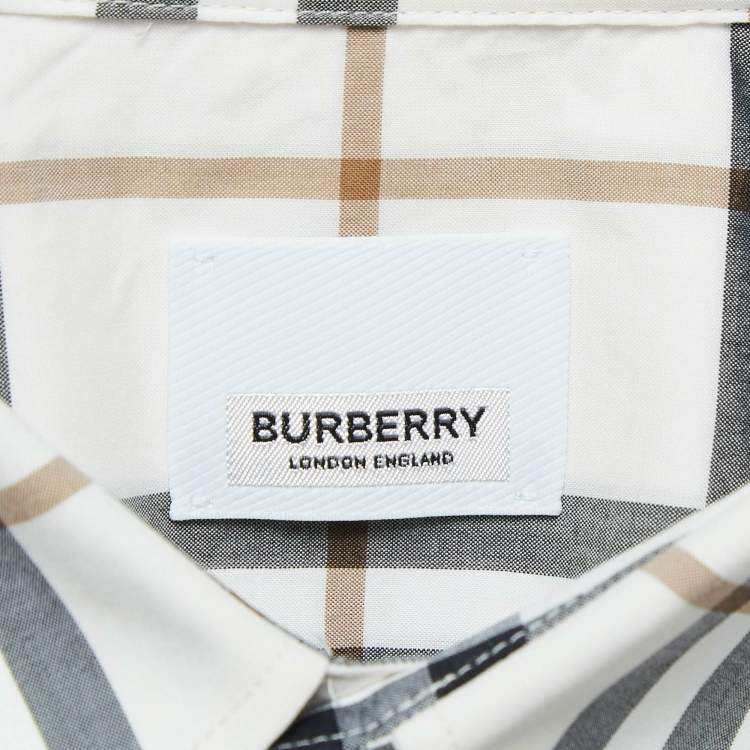 مملوكة مسبقًا Burberry White Caxton Checks Cotton Long Sleeve Shirt XXL