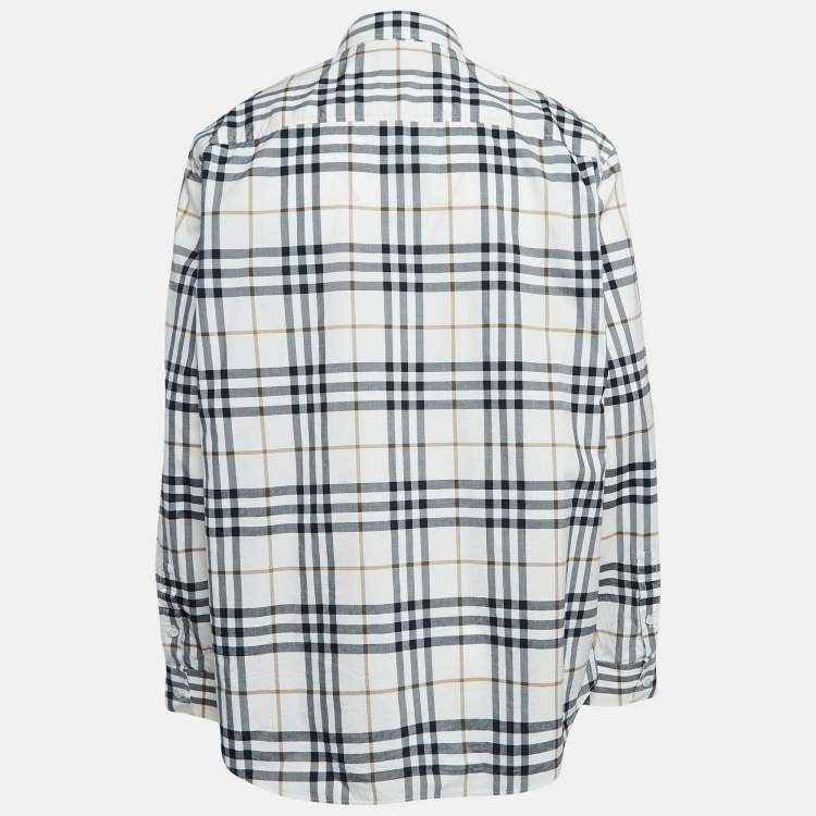 مملوكة مسبقًا Burberry White Caxton Checks Cotton Long Sleeve Shirt XXL