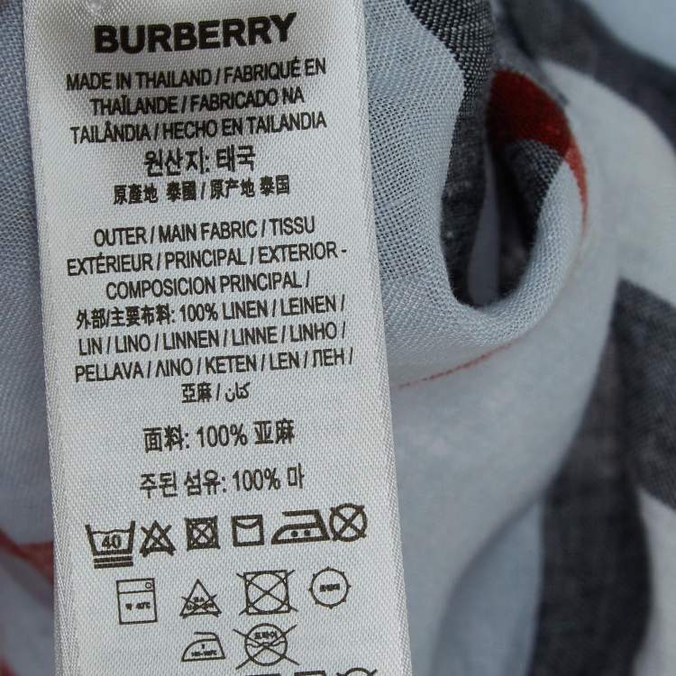 Pre Owned Burberry Blue Checked Linen Short Sleeve Shirt XL