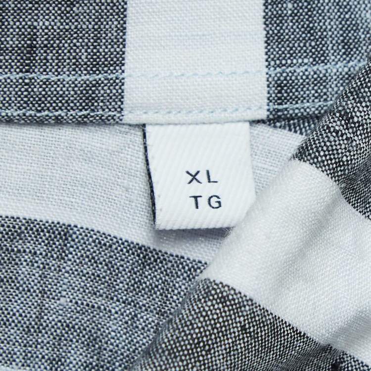 Pre Owned Burberry Blue Checked Linen Short Sleeve Shirt XL